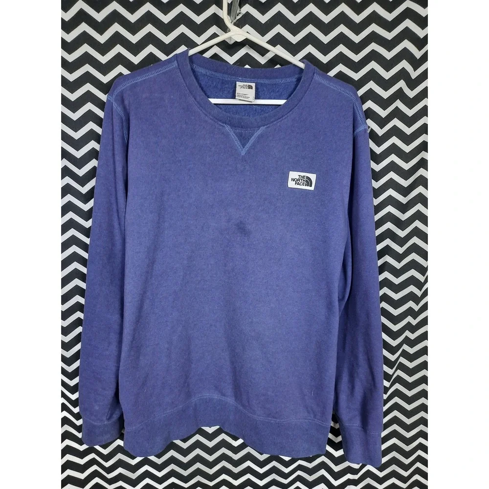 The North Face Mens‎ Crewneck Sweatshirt Blue Purple Logo Patch Pullover Large